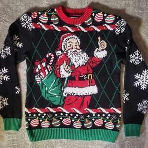 Festive Santa Ugly Christmas Sweater - Black, Red, Green